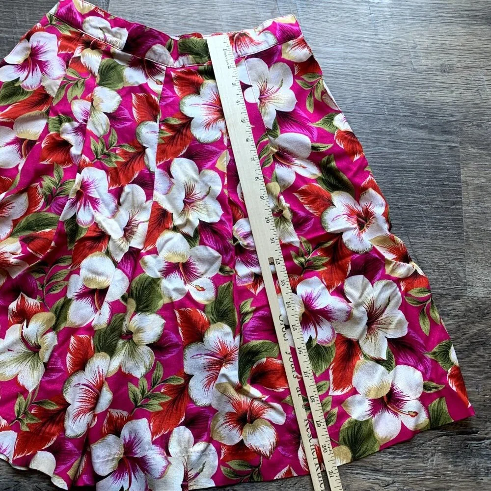 Vintage Leslie Fay‎ Womens Shorts High Waist Tropical Hawaiian Lightweight Pink